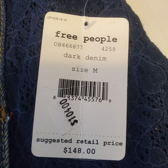 NWT Free People Lace Panel Denim Raw Hem Jacket Sz Medium Boho Hippie Cottage - Picture 7 of 9